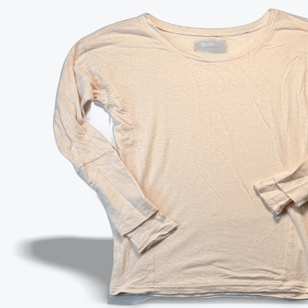 Brochu Walker Long Sleeve Top Scoop Neck Women Small Peach Linen Viscose LVK2318
